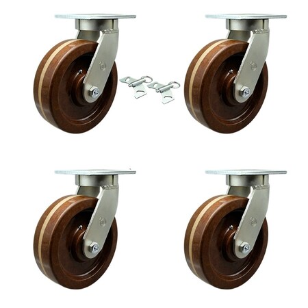 Service Caster 12'' Heavy Duty High Temp Phenolic Swivel Caster Set with 2 Swivel Locks, 4PK CRAN-SCC-KP92S1230-PHRHT-BSL-2-S-2